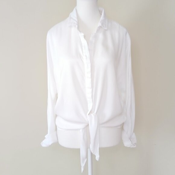Anthropologie Cloth & Stone Tie Front Button Down Blouse White Size Large - Picture 1 of 7
